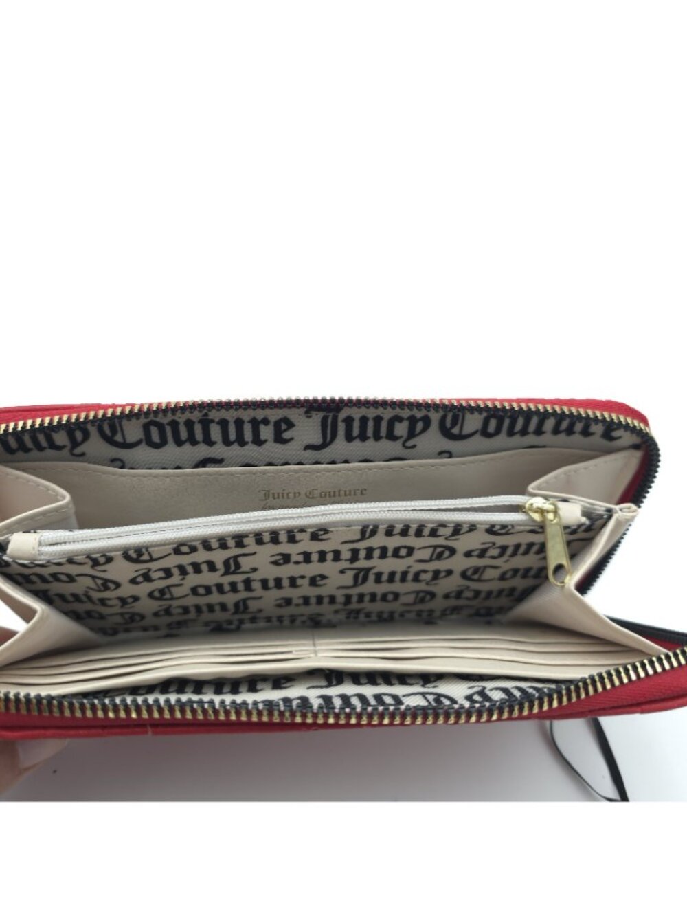 Juicy Couture Red Embossed Zip Around Wallet Crown Heart Logo Wristlet Clutch - Picture 3 of 4